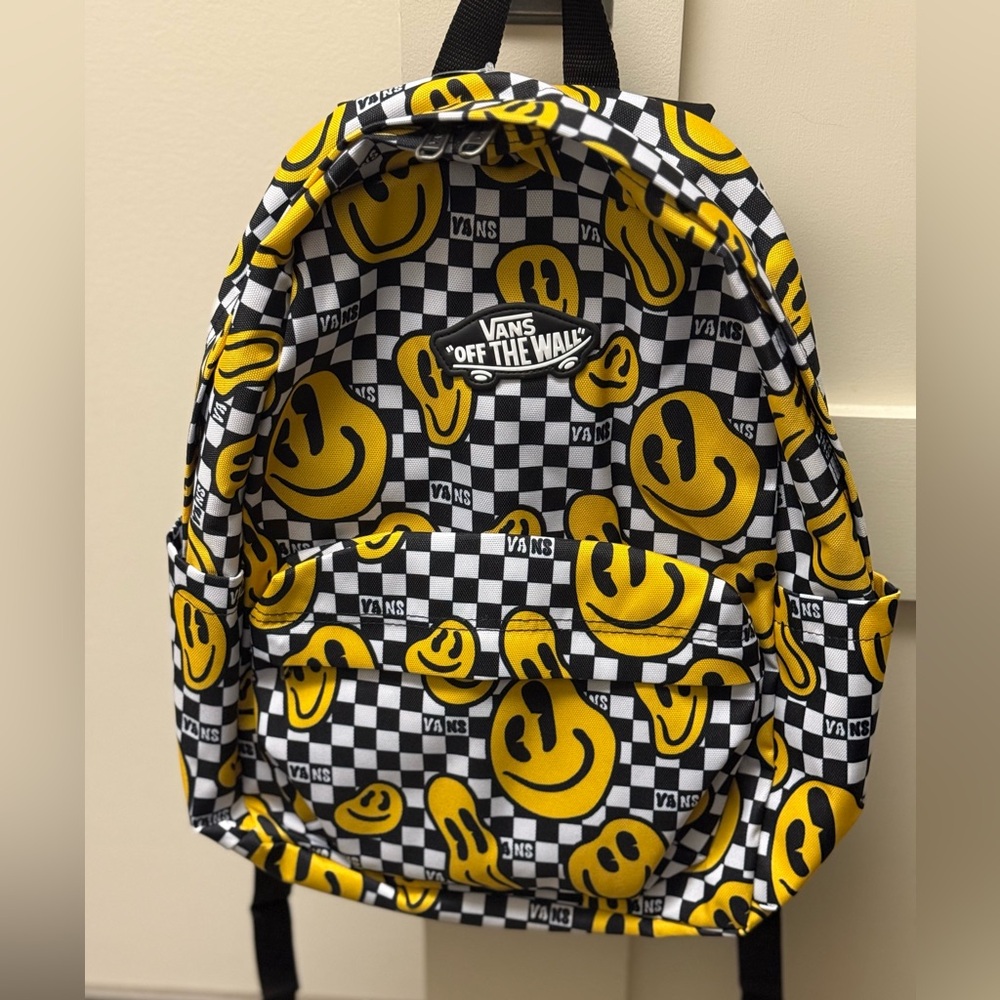 NWT Vans Yellow Smiley Checkered Backpack